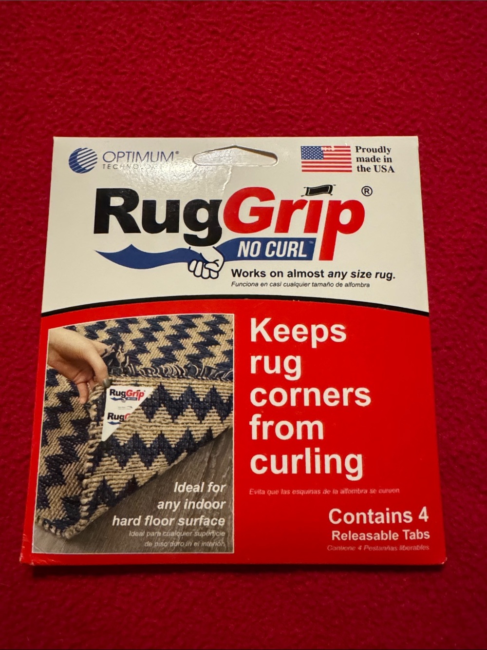 New NIP Optimum RugGrip No Curl Carpet Corner Grippers Rugs Runners safety item